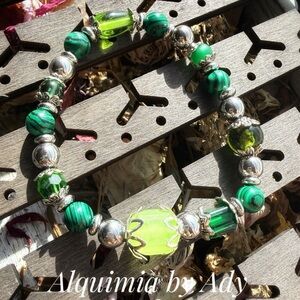 Malachite silver statement vintage style bracelet